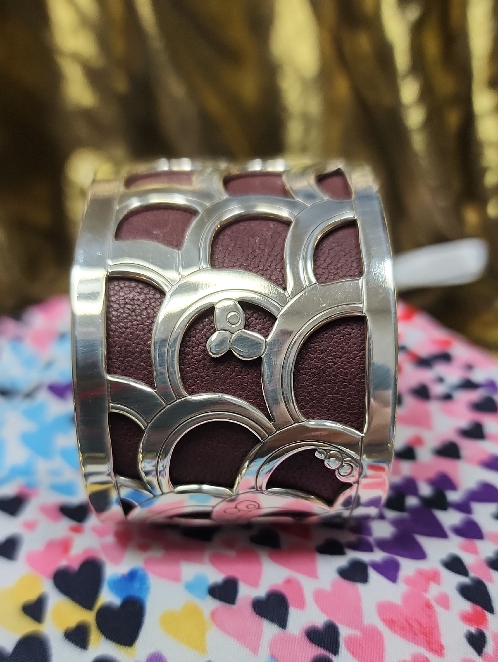 Brighton Silver Metal Cuff Bracelet with Plum Inlay‎